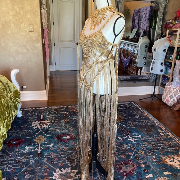 Handmade Macrame Rope Sleek Gold Dress Festival - Picture 9 of 9
